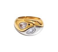 GOLDENCAT Anillo bicolor 2 en 1, Anillos de Acero, anillo Baño Oro con circonita, Diámetro Interno del Aro 18 mm, Anillo apilable, sortija plateado y dorado, Acero de Inoxidable 316L, Baño Oro 18k