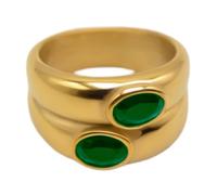 GOLDENCAT Anillo Infinity Green Talla 8 con Circonitas, Acero con Circonitas Verdes, Diámetro 18,2 mm, Zircon, Acero Inoxidable, Baño Oro 18k
