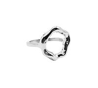 GOLDENCAT Anillo Luna Llena Talla 6, Anillo Plateado con Forma de Luna, Anillo Acero Forma Circulo Irregular, Diámetro Interno del Aro 15 mm, Acero Inoxidable