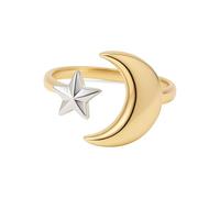 GOLDENCAT Anillo luna y estrella, Anillo ajustable, anillo plateado y dorado, Diámetro Interno del Aro 19 mm, Aro luna, sortija estrella, Acero de Inoxidable 316L, Baño Oro 18k