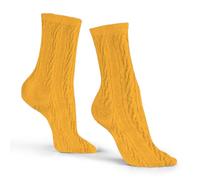 GOLDENCAT Calcetines de punto trenzado, Calcetines Amarillos poliéster, Calcetines altos mujer, Calcetines media caña mujer, Calcetines Otoño/Invierno, Talla única, 95% Poliéster 5% Spandex, Amarillos