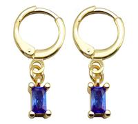 GOLDENCAT Pendientes Alba Azul, Aretes Con Circonita Colgante, Argollas Con Piedra Azul, Para Mujer, Longitud Total 24 mm, Latón, Baño Oro 14k