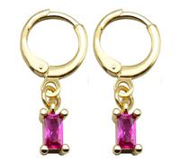 GOLDENCAT Pendientes Alba Rosa, Aretes Con Circonita Colgante, Argollas Con Piedra, Pendientes para Mujer, Longitud Total 24 mm, Latón, Baño Oro 14k