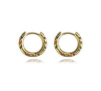 GOLDENCAT Pendientes Aztec, Pendientes de Aro con Diseño Azteca, Aretes pequeños, Argollas Doradas con Circonitas, Diámetro interno del aro 5 mm, Zircon Multicolor, Plata de ley S925, Baño de Oro