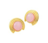 GOLDENCAT Pendientes circular con piedra, Pendientes con forma de circulo, Pendientes piedra, Pendientes rosa, Diámetro del aro 25 mm, Acero inoxidable, piedra azul, Baño de oro 18k