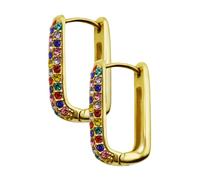 GOLDENCAT Pendientes Florencia Luxe Zircon, Pendiente Rectangular con Circonitas, Pendientes de Aro Rectangular Zircon, Aro Rectangular Acero, Diámetro aro 13 mm, Acero Inoxidable, Bañado en Oro 18k