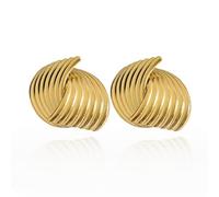 GOLDENCAT Pendientes Juliette, Pendientes planos a rayas, Pendientes dorados planos cruzados a rayas, Pendientes de fiesta para mujer, Longitud 26 mm, Acero inoxidable, Baño de oro 18k