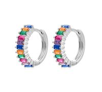 GOLDENCAT Pendientes Magic Plateados, Pendientes Aro Circonitas, Aros Pequeños con Piedras, Argollas Zircon, Aretes, Diámetro aro 15 mm, Grosor del aro 2 mm, Plata de Ley 925, Zircon Color
