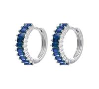 GOLDENCAT Pendientes Magic Plateados, Pendientes Aro Circonitas, Aros Pequeños con Piedras, Argollas Zircon, Aretes, Diámetro aro 15 mm, Grosor del aro 2 mm, Plata de Ley 925, Zircon Azul