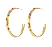 GOLDENCAT Pendientes Pops, Pendientes de Aro Grandes, Pendientes Aro Multicolor con Incrustaciones de Zircón, Aretes con Circonitas, Acero Inoxidable, Baño de Oro 18K, Diámetro de aro 35 mm