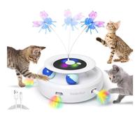GoldenSun Juguetes interactivos 3 en 1 para gatos de interior de 2000 mAh, bolas de energía recargables tipo C y juguete de plumas de gato mariposa hecho a mano, encendido/apagado automático, juguete
