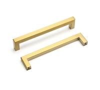 goldenwarm, LSJ12GD - Tiradores de cajón para armario de cocina, color latón cepillado, tiradores cuadrados para muebles, tiradores de armario de baño, acero inoxidable, 5 unidades, acero inoxidable,