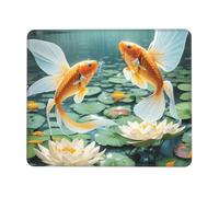 Goldfish and Lotus - Alfombrilla de mouse para juegos con borde cosido, almohadilla de escritorio pequeña para mouse inalámbrico, oficina, juegos, trabajo, 10 x 12 pulgadas