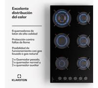 Klarstein Cocina Gas Butano 6 Quemadores 12200W, Fogones Portátil Camping, Placa Acero Inoxidable, Encimera para Cocinar en Exterior