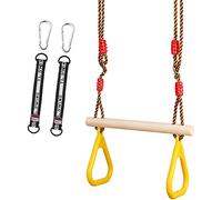 GOLDGE Columpio trapezoidal de madera para exteriores con anillos de plástico para niños, soporta hasta 120 kg y pegatinas de dinosaurio, columpio ajustable para niños, columpio trapezoidal, para
