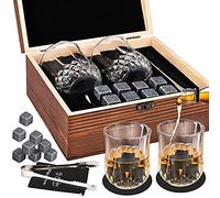 GOLDGE Juego de Regalo de Vaso de Whisky, Whisky Piedras Set con 2 Vasos para Whisky, Juego de Pinzas, Posavasos, Piedras y Vasos para Whisky
