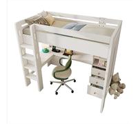 Goldicoo Cama alta 90 x 200 cm, madera, para niños, jóvenes, adultos, con escritorio, cuna con 3 cajones y estante abierto