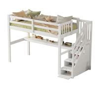 GoldiCoo Cama alta mediana de madera 90 x 200 cm para niños pequeños jóvenes con escritorio y escalera, cuna
