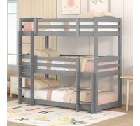 Goldicoo Litera triple de madera de pino, 90 x 200 cm, gris, para niños, sin colchón, 204 x 103,7 x 193,5 cm