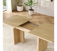 Goldicoo Mesa de comedor extensible 140/180 x 80 cm, rectangular, MDF, color roble, para 6-8 personas, tablero de 30 mm, patas en forma de T