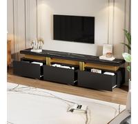Goldicoo Mueble de TV con aspecto de mármol, 200 x 40 x 42 cm, color negro, aglomerado, 3 cajones, gestión de cables, para televisores de hasta 90 pulgadas