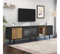 Goldicoo Mueble para TV de 90 pulgadas, 200 x 40 x 55,5 cm, color gris y grano de madera, con cristal Changhong, gestión de cables, 3 puertas