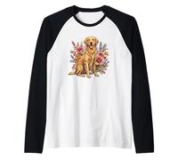 Goldie Sporting Dog Vintage Flowers Floral Golden Retriever Camiseta Manga Raglan