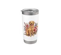 Goldie Sporting Dog Vintage Flowers Floral Golden Retriever Vaso térmico de acero inoxidable de doble pared