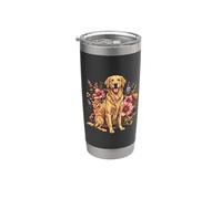 Goldie Sporting Dog Vintage Flowers Floral Golden Retriever Vaso térmico de acero inoxidable de doble pared