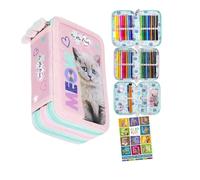 Goldkids - Estuche con 3 compartimentos - Estuche para niñas y niños - Estuche de 3 compartimentos, estuche escolar y cuaderno de tareas, Gato 2, 3-fähig, Estuche para lápices