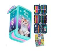 Goldkids - Estuche con 3 compartimentos - Estuche para niñas y niños - Estuche de 3 compartimentos, estuche escolar y cuaderno de tareas, Gato 3, 3-fähig, Estuche para lápices