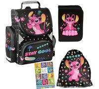 Goldkids - Mochila escolar para jóvenes - Mochila escolar para mujeres y niñas con estuche - bolsa para zapatos y cuaderno de tareas - diseño de Lilo y Stitch, Juego de 4, 1-3 Klasse, Mochila escolar