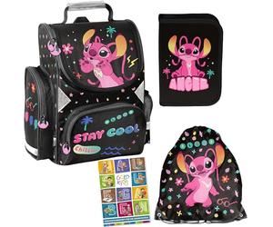 Goldkids - Mochila escolar para jóvenes - Mochila escolar para mujeres y niñas con estuche - bolsa para zapatos y cuaderno de tareas - diseño de Lilo y Stitch, Juego de 4, 1-3 Klasse, Mochila escolar