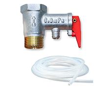GOLDMAN SERVICE Válvula de Seguridad para Termo Eléctrico. Llave de Alivio de Presión (0,9 mPa) 1/2 Pulgada Macho - Hembra + Tubo de Drenaje de 1 metro