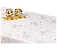 GOLDMAR Mantel navideño resistente a las manchas, repelente a la suciedad, reversible, mantel de Navidad y Adviento - Poliéster Lamatex, oro y plateado, elegante decoración navideña (140x260 cm