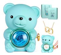 goldmiky Oso con Rosa Eterna y Collar, Flor Eterna con Osito,Osito con Colgante Dentro, Oso Amor Eterno, Regalo para Ella Oso- Regalos para mujer día de San Valentín,Cumpleaños