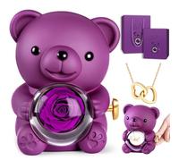 goldmiky Oso con Rosa Eterna y Collar, Flor Eterna con Osito,Osito con Colgante Dentro, Oso Amor Eterno, Regalo para Ella Oso- Regalos para mujer día de San Valentín,Cumpleaños