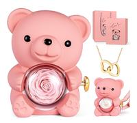 goldmiky Oso con Rosa Eterna y Collar, Flor Eterna con Osito,Osito con Colgante Dentro, Oso Amor Eterno, Regalo para Ella Oso- Regalos para mujer día de San Valentín,Cumpleaños