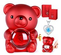 goldmiky Oso Rosa Eterna con Collar Regalo Mujer San Valentín Cumpleaños | Rosa Eterna Oso de Rosas,Original Navidad Regalos para Madre Novia Ella Cumpleaños Día de San Aniversario