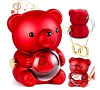 goldmiky Rosa Eterna Natural Preservada, Caja de Música de Manivela - Oso con Rosa Eterna y Collar,Original Navidad Regalos, para Madre Novia Ella Cumpleaños Día de Regalo San Valentin Mujer