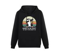 GOLDROAST Penguins Born To Be Root Not To Reboot Vintage Hoody Unisex Long Sleeve Hooded with Pocket Black XXL