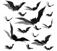 GoldRock 32 unidades de decoración de murciélagos 3D de Halloween en 4 tamaños diferentes PVC impermeable murciélago negro espeluznante desmontable DIY Halloween decoración set para ventana decoración
