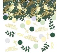 GoldRock Confeti de confirmación grande, 100 unidades, decoración de mesa, bautizo, niña, primera comunión, decoración de comunión, decoración para bautismo, color verde y dorado, decoración de