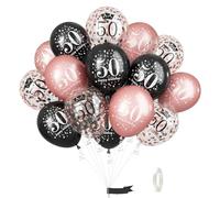 GoldRock Juego de globos para 50 cumpleaños, 15 unidades, color negro y oro rosa con confeti (negro y rosa, 50 cumpleaños)