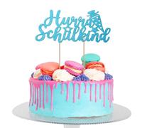 GoldRock Original Glitter Tortendeko Einschulung,Torte Deko Einschulung Mädchen Junge 2026,Schulkind Tortendeko,Kuchendeko Schullanfang Schulanfang,Cake Topper Schuleinführung (Blau, Hurra Schulkind)