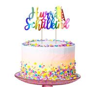 GoldRock Original Glitter Tortendeko Einschulung,Torte Deko Einschulung Mädchen Junge 2026,Schulkind Tortendeko,Kuchendeko Schulanfang Schulanfang,Cake Topper Schuleinführung (Rainbow Farben, Hurra