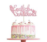 GoldRock Original Glitter Tortendeko Einschulung,Torte Deko Einschulung Mädchen Junge 2026,Schulkind Tortendeko,Kuchendeko Kuchdeko Schulanfang,Cake Topper Schuleinführung (Rosa, Endlich Schulkind)