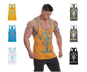 Gold's Gym Gimnasio Reino Unido GGVST004 para Hombre Entrenamiento Fitness Deportivo Tank Top Muscle Joe Contraste de Oro Stringer, Chaleco, Oro/Turquesa, Pequeño