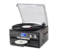 GOLDSHIP Tocadiscos de vinilo 9 en 1 de 3 velocidades con Bluetooth vintage tocadiscos de CD/cassette/radio AM/FM/USB/SD/entrada auxiliar/salida de línea RCA