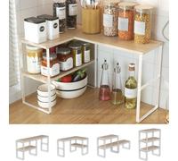 Golener Estante esquinero organizador de encimera, estantes esquineros apilables ajustables de 2 niveles para cocina, baño, especiero, cafetería, sobre fregadero, mesa de tocador, soporte de estante
